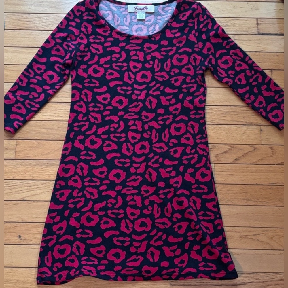 Emmelee for F.C. Long Sleeve Soft Chic Black Fuschia Dress Women’s Size L Large